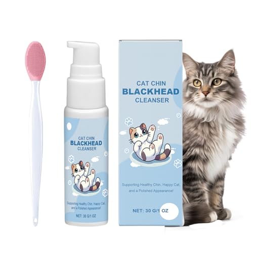 Comioke Kinnreiniger für Katzen, Katzenakne Kinn Pflegeset, Katzenakne Creme mit Reinigungsbürste, Reinigungslotion für Katzen, Entfernt Sanft Katzenkinn Mitesser - 30g von Comioke