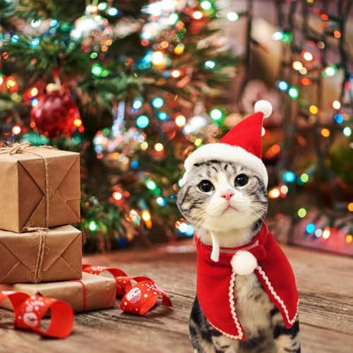 Haustier Weihnachtskostüm Hunde Katzen Weihnachten Outfit Haustier Weihnachtskleidung Leicht Verstellbarer Umhang mit Weihnachtsmannmütze für Kleine Hunde Katzen Haustier von Comioke
