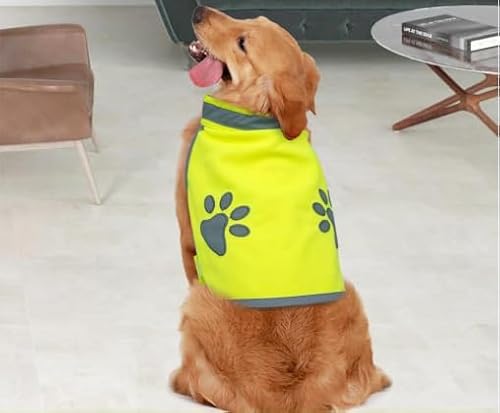 Sicherheitsweste für Hunde, reflektierend, hohe Sichtbarkeit, für kleine und große Hunde, Sicherheitsgeschirr für Outdoor, Wandern, Spazierengehen, mit aufgedrucktem Pfotenabdruckmotiv (Gelb) von Comioke