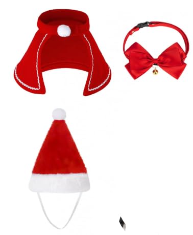 Weihnachten Katzenkostüm Hundekostüm,Weihnachtsmütze Fliege Halsband,3pcs Haustier Weihnachtskostüme Set,Weihnachten Haustier Kostüm Set mit Weihnachtsmütze,Fliege Halsband,Umhang,für Hunde und Katzen Weihnachten Katzenkostüm Hundekostüm,Weihnachtsmütze Fliege Halsband,3pcs Haustier Weihnachtskostüme Set,Weihnachten Haustier Kostüm Set mit Weihnachtsmütze,Fliege Halsband,Umhang,für Hunde und Katzen von Comioke