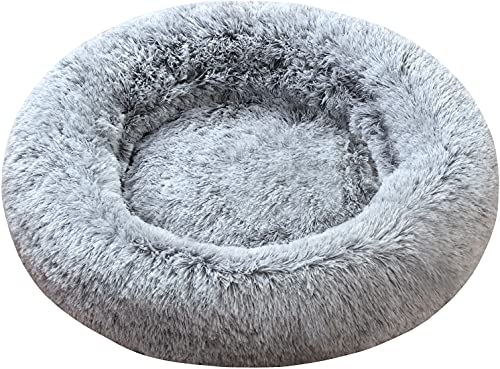 Comlax Beruhigende Donut Hundebetten Klein, Rundes Kissen mit abnehmbarem waschbarem Bezug, Anti-Angst-Kunstfell-Kuscheltier, Flauschiges, bequemes, pelziges Haustierbett (50cm, Grau) von Comlax