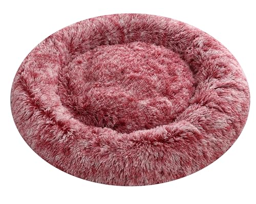 Comlax Beruhigende Donut Hundebetten XL, Rundes Kissen mit abnehmbarem waschbarem Bezug, Anti-Angst-Kunstfell-Kuscheltier, Flauschiges, bequemes, pelziges Haustierbett (80cm, Rosa) von Comlax