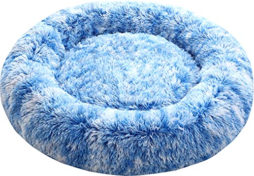 Comlax Beruhigende Donut Hundebetten XXL, Rundes Kissen mit abnehmbarem waschbarem Bezug, Anti-Angst-Kunstfell-Kuscheltier, Flauschiges, bequemes, pelziges Haustierbett (100cm, Blau) von Comlax