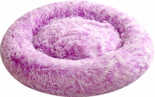 Comlax Beruhigende Donut Hundebetten XXL, Rundes Kissen mit abnehmbarem waschbarem Bezug, Anti-Angst-Kunstfell-Kuscheltier, Flauschiges, bequemes, pelziges Haustierbett (100cm, Lila) von Comlax