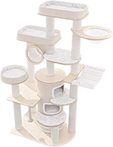 CommSin Cat Scratching Post XXL 196cm - 5-in-1 Luxus-Katzenburg-Villa aus Massivholz für Mehrkatzenhaushalte, mit Kletterturm, Krallenschleifdecke, Platzschale (Pro) von CommSin