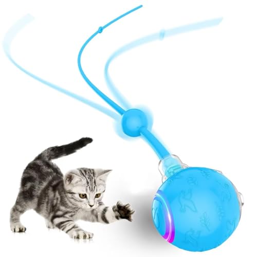 CommSin Interaktiver Katzenspielzeugball für Hauskatzen, ferngesteuertes rollendes Teazys-Katzenspielzeug mit 3 Modi, 80 g schweres, langlebiges Silikonspielzeug für Katzen- und Hundefamilien (blau) von CommSin