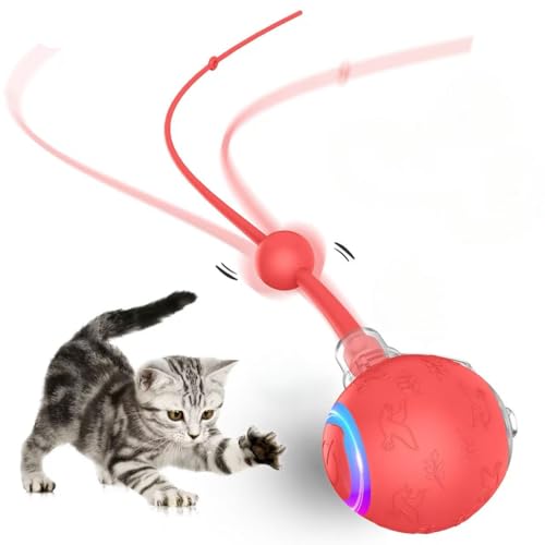 CommSin Interaktiver Katzenspielzeugball für Hauskatzen, ferngesteuertes rollendes Teazys-Katzenspielzeug mit 3 Modi, 80 g schweres, langlebiges Silikonspielzeug für Katzen- und Hundefamilien (rot) von CommSin