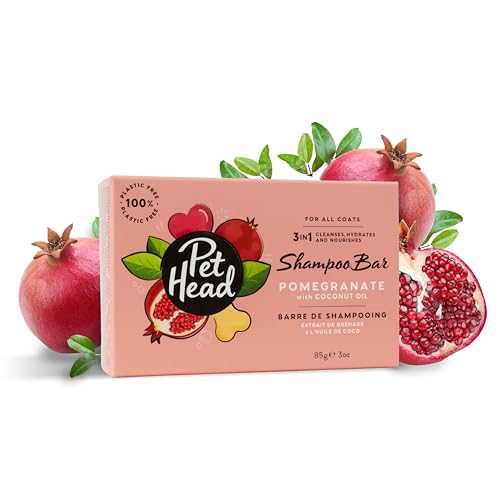 Pet Head Pomegranate Dog Shampoo Bar - Reinigung, Feuchtigkeit & Nährstoffe mit Kokosnussöl für weiches, glänzendes Fell. Tiergerecht, natürliche Zutaten, vegan – ohne Parabene und Sulfate (85g) von Company of Animals