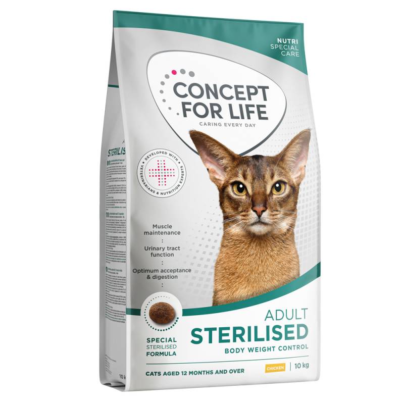 2 kg gratis! 10 kg Concept for Life - Sterilised mit Huhn von Concept for Life