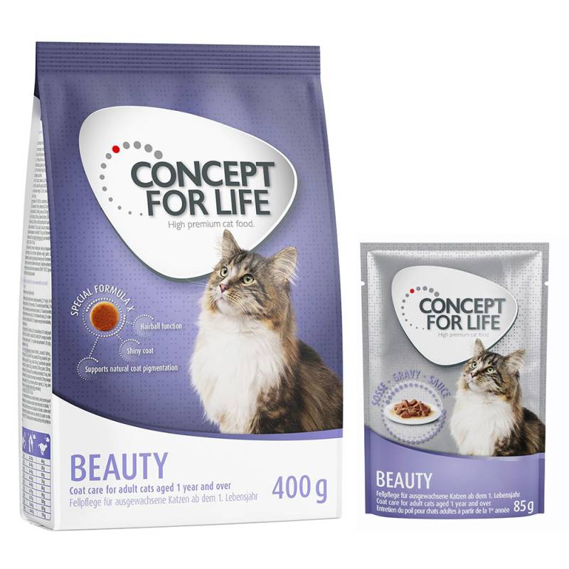 Concept for Life Kombi-Paket: 400 g Trockennahrung + 12 x 85 g Nassnahrung in Soße - Beauty Mixpaket von Concept for Life