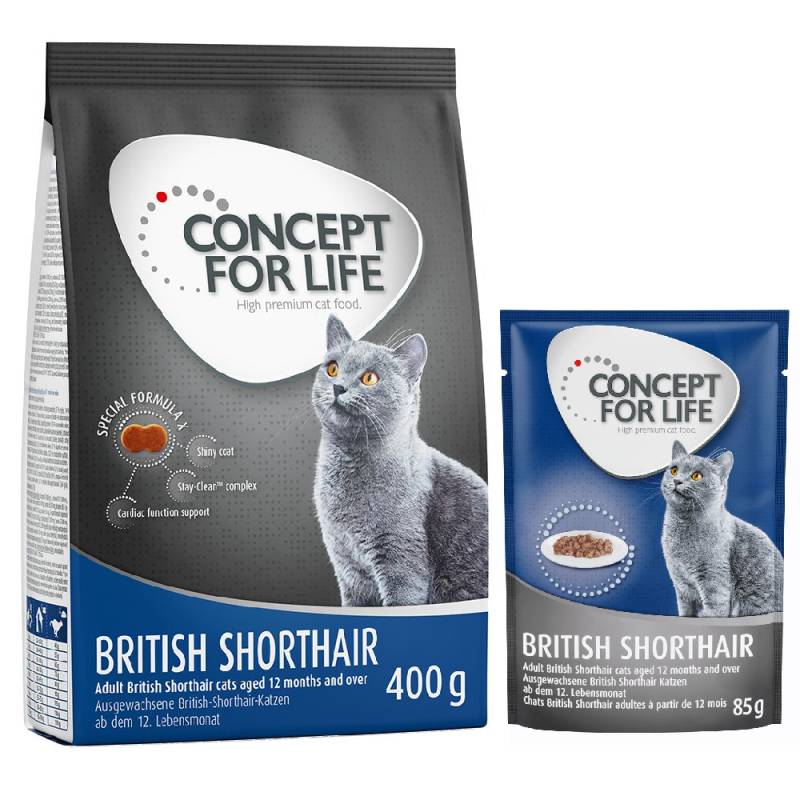 Concept for Life Kombi-Paket: 400 g Trockennahrung + 12 x 85 g Nassnahrung in Soße - British Shorthair Mixpaket Concept for Life Kombi-Paket: 400 g Trockennahrung + 12 x 85 g Nassnahrung in Soße - British Shorthair Mixpaket von Concept for Life