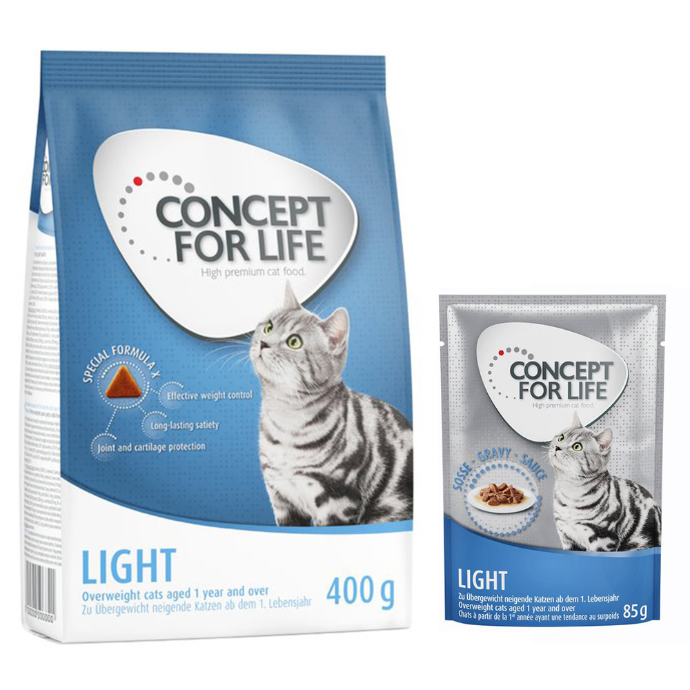 Concept for Life Kombi-Paket: 400 g Trockennahrung + 12 x 85 g Nassnahrung in Soße - Light Mixpaket von Concept for Life