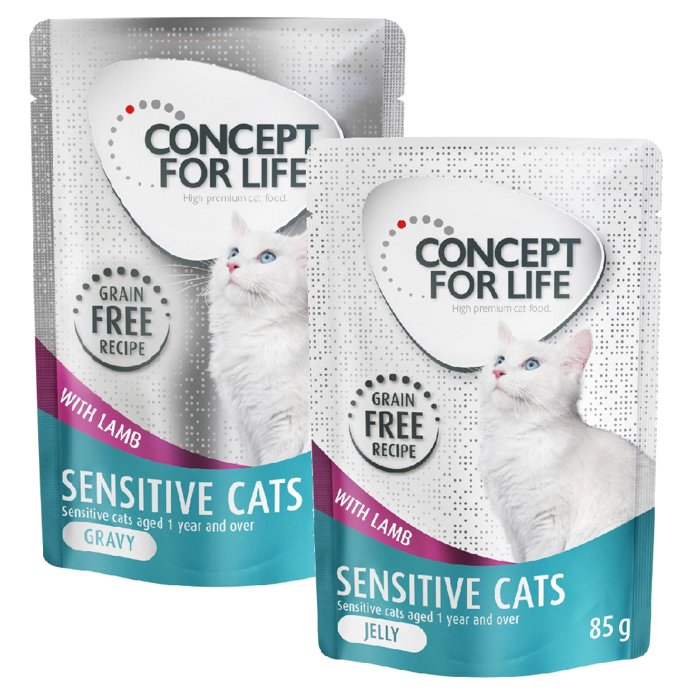Gemischtes Sparpaket Concept for Life getreidefrei Gelee & Soße 24 x 85 g - Sensitive Cats Lamm - in Soße und Gelee von Concept for Life