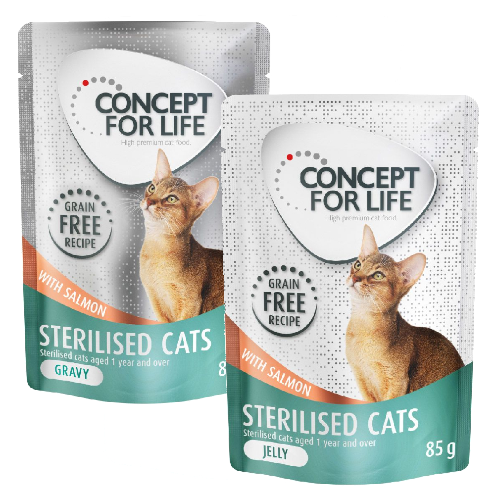Gemischtes Sparpaket Concept for Life getreidefrei Gelee & Soße 24 x 85 g - Sterilised Cats Lachs - in Soße und Gelee von Concept for Life