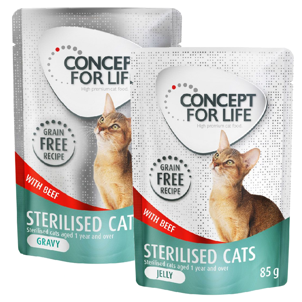 Gemischtes Sparpaket Concept for Life getreidefrei Gelee & Soße 24 x 85 g - Sterilised Cats Rind - in Soße und Gelee Gemischtes Sparpaket Concept for Life getreidefrei Gelee & Soße 24 x 85 g - Sterilised Cats Rind - in Soße und Gelee von Concept for Life