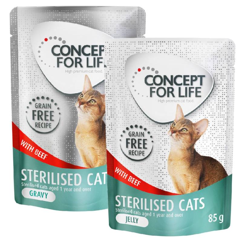 Gemischtes Sparpaket Concept for Life getreidefrei Gelee & Soße 24 x 85 g - Sterilised Cats Rind - in Soße und Gelee von Concept for Life