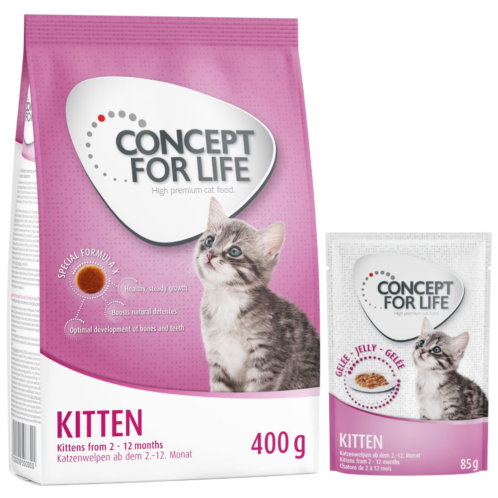Probierset Kitten: 400 g Concept for Life Trocken- + 12 x 85 g Nassnahrung - Concept for Life Kitten Trocken + Nass in Gelee von Concept for Life