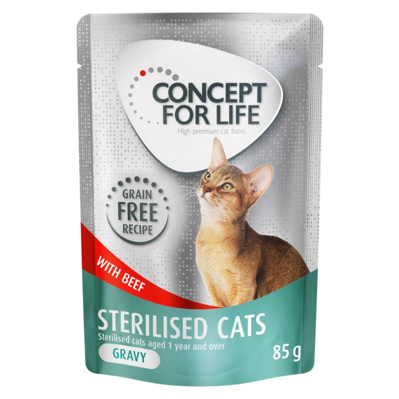 Sparpaket Concept for Life getreidefrei 48 x 85 g - Sterilised Cats Rind - in Soße von Concept for Life