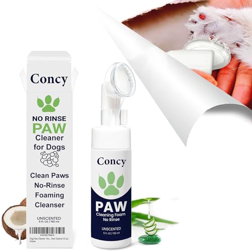 Hundepfoten-Reiniger – kein Ausspülen, geruchlos, schäumendes Shampoo mit Silikonbürste, sanft, effektiv, feuchtigkeitsspendend, ungiftig, für Katzen- und Hundefüße (142 ml) (geruchlos, 150) von Concy
