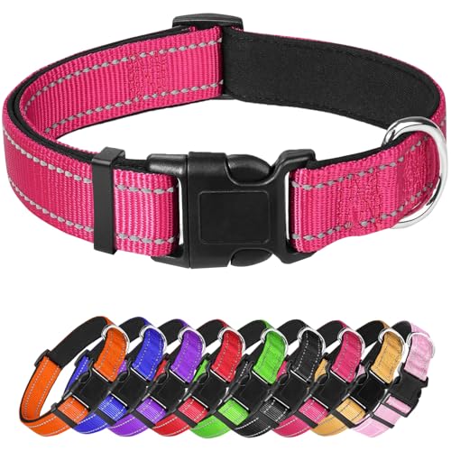 Mittelgroßes Hundehalsband, reflektierendes Haustierhalsband mit Schnalle, verstellbare Sicherheits-Nylon-Halsbänder für kleine, mittelgroße und große Hunde, Hot Pink Mittelgroßes Hundehalsband, reflektierendes Haustierhalsband mit Schnalle, verstellbare Sicherheits-Nylon-Halsbänder für kleine, mittelgroße und große Hunde, Hot Pink von Confvrter