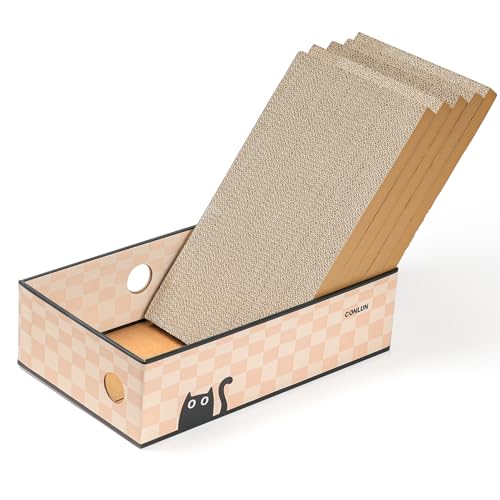 Conlun 5er-Pack Kratzbrett Katze mit Box, Großes Beidseitiges Design, Interaktive Öffnungen, Sauber & Langlebig, Kratzpappe für Katzen, Möbelschutz (Groß, Schachbrett) Conlun 5er-Pack Kratzbrett Katze mit Box, Großes Beidseitiges Design, Interaktive Öffnungen, Sauber & Langlebig, Kratzpappe für Katzen, Möbelschutz (Groß, Schachbrett) von Conlun