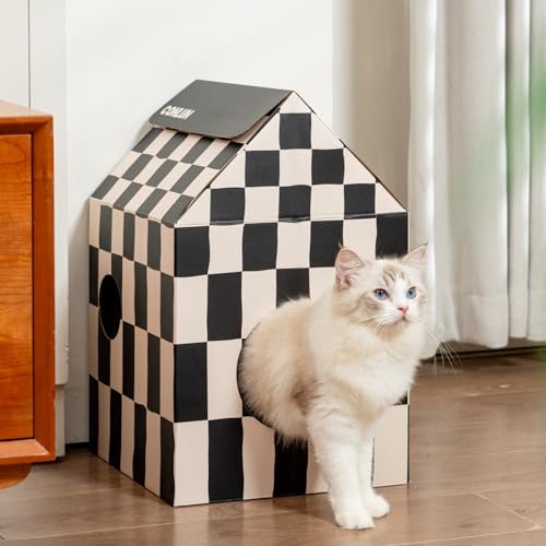 Conlun Katzenhaus Pappe mit Kratzbretter Katze&Katzenminze, Einfach zu Montierendes Katzen Kratzmöbel für Verschiedene Wohnkultur, Kratzbrett Katzenhöhle für Indoor-Katzen&Kleine Tiere zum Geburtstag von Conlun