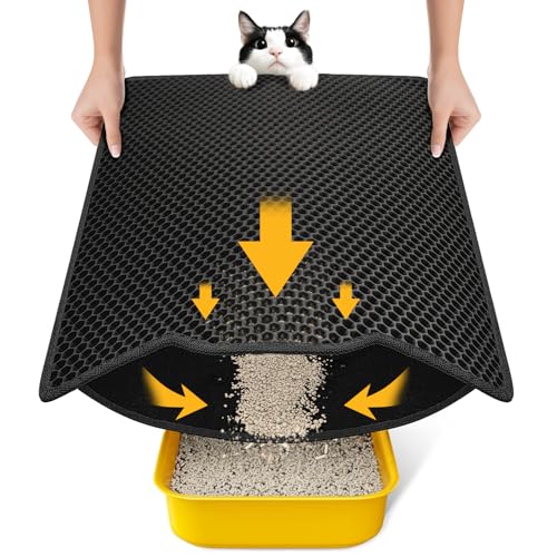 Conlun Katzenklo Matte, 58x42cm Waben Katzenstreu Matte, Wasserdicht, Urinfest Katzenmatte Katzenklo, Waschbar, rutschfeste Katzenmatte, Schwarz, 2317 von Conlun