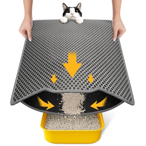 Conlun Katzenklo Matte, 60x46cm Waben Doppelschicht Katzenstreu Matte, Urin- & Wasserdichte Katzenmatte Katzenklo, Leicht zu reinigen, Rutschfeste Katzenmatte für den Boden, Grau von Conlun