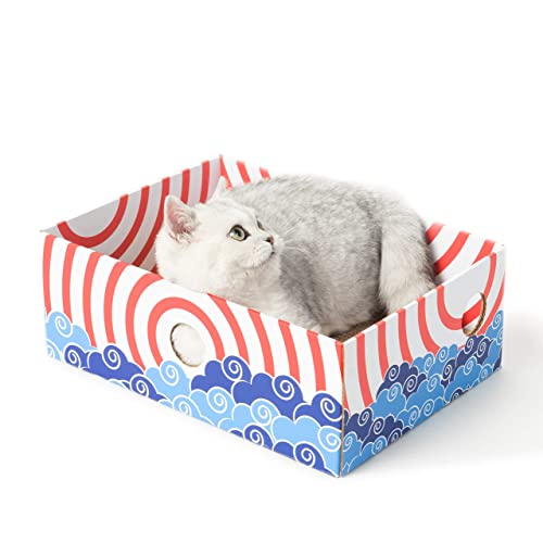 Conlun Kratzpads für Katzen Kratzbrett - Tragbare Katzenkratzbox mit Katzenkratzbrett - Robuste doppelseitige kratzpappe für Katzen und interaktives Lochdesign Kratzpappe für Katzen - Mittel - Rot von Conlun