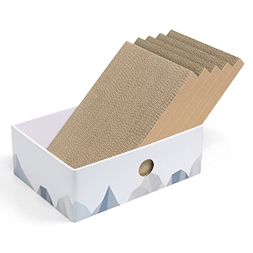 Conlun 5er-Pack Kratzbrett Katze mit Box, Beidseitige Kratzpappe für Katzen, Interaktive Öffnungen, Möbel-Schutz, Langlebig & Stabil (Mittel, Weiß) von Conlun