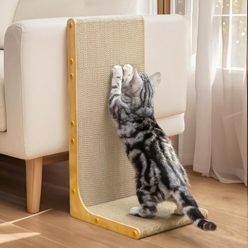 Conlun Kratzbrett für Katzen, 58 cm L-förmige Wandmontage, vertikale Kratzfläche, strapazierfähige Pappe zum Möbelschutz für Wohnungskatzen, Groß,Hellholz Conlun Kratzbrett für Katzen, 58 cm L-förmige Wandmontage, vertikale Kratzfläche, strapazierfähige Pappe zum Möbelschutz für Wohnungskatzen, Groß,Hellholz von Conlun
