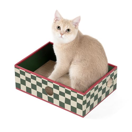 Conlun Kratzbrett Katze mit Box, Langlebige Kratzpappe für Katzen, Beidseitig Nutzbar, Interaktive Öffnungen, Sauberes Kratzmöbel für Wohnungskatzen (1 Stück, Mittel, Karomuster) Conlun Kratzbrett Katze mit Box, Langlebige Kratzpappe für Katzen, Beidseitig Nutzbar, Interaktive Öffnungen, Sauberes Kratzmöbel für Wohnungskatzen (1 Stück, Mittel, Karomuster) von Conlun