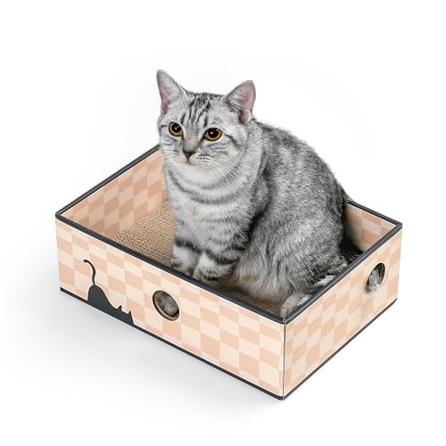 Conlun Kratzbrett Katze mit Box, Langlebige Kratzpappe für Katzen, Beidseitig Nutzbar, Interaktive Öffnungen, Sauberes Kratzmöbel für Wohnungskatzen (1 Stück, Mittel, Schachbrett) Conlun Kratzbrett Katze mit Box, Langlebige Kratzpappe für Katzen, Beidseitig Nutzbar, Interaktive Öffnungen, Sauberes Kratzmöbel für Wohnungskatzen (1 Stück, Mittel, Schachbrett) von Conlun