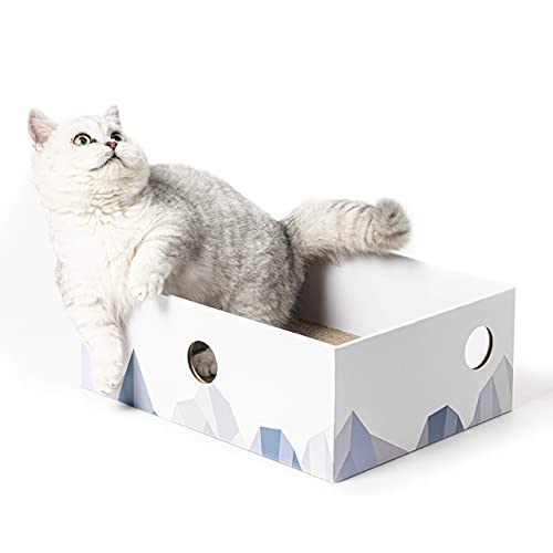 Conlun Kratzbrett Katze mit Box, Langlebige Kratzpappe für Katzen, Beidseitig Nutzbar, Interaktive Öffnungen, Sauberes Kratzmöbel für Wohnungskatzen (1 Stück, Mittel, Weiß) Conlun Kratzbrett Katze mit Box, Langlebige Kratzpappe für Katzen, Beidseitig Nutzbar, Interaktive Öffnungen, Sauberes Kratzmöbel für Wohnungskatzen (1 Stück, Mittel, Weiß) von Conlun
