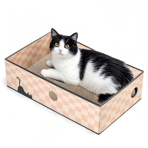 Conlun Katzen Kratzbrett mit Box, Großes Kratzmöbel, Beidseitige Kratzpappe für Katzen, Interaktive Öffnungen, Kratzbett für Wohnungskatzen, mit Katzenminze (1 Stück, Groß, Schachbrett) Conlun Katzen Kratzbrett mit Box, Großes Kratzmöbel, Beidseitige Kratzpappe für Katzen, Interaktive Öffnungen, Kratzbett für Wohnungskatzen, mit Katzenminze (1 Stück, Groß, Schachbrett) von Conlun