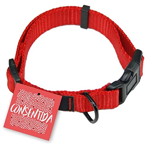 Consentida Unifarbenes Halsband für mittelgroße Hunde T2 – Größe M 28–45 x 1,5 cm – Rot – glatter und widerstandsfähiger Stoff – integrierter Regler mit Klickverschluss von Consentida