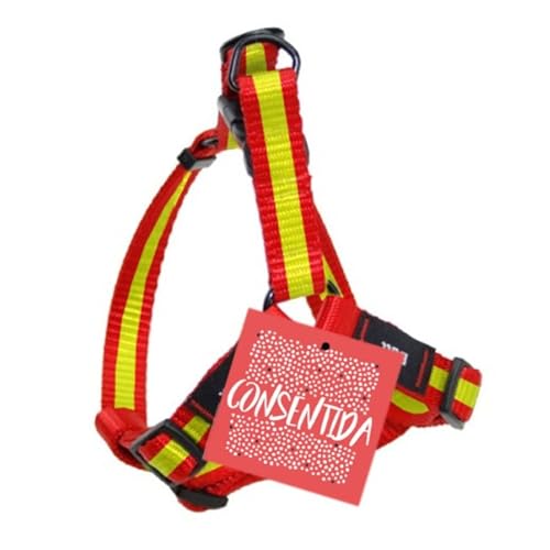 Consentida Petral Geschirr für mittelgroße Hunde T2 Größe M 30-40 x 1,5 cm - Flagge Spaniens - Rot und Gelb - Robustes Gewebe aus Nylon - Einfach zu befestigen - Hundezubehör von Consentida