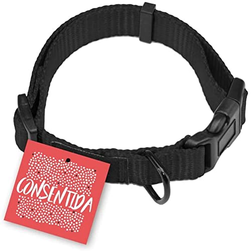 Consentida Halsband für kleine Hunde T1 – Größe S 20 – 35 x 1 cm – Schwarz – glatter und robuster Stoff – integrierte Regulierungsfunktion mit Klickverschluss von Consentida