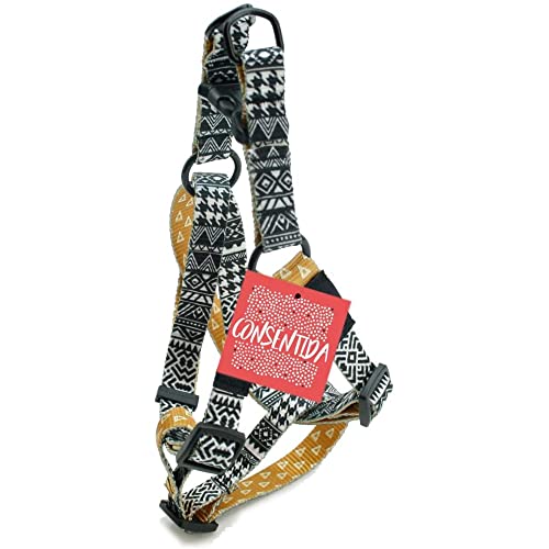 Consentida Petral Geschirr für große Hunde T4 - Größe XL 40-65 x 2,5 cm - Eclectic Print - Weiß und Schwarz - Robustes Gewebe aus Nylon - Leicht zu befestigen - Hundezubehör von Consentida