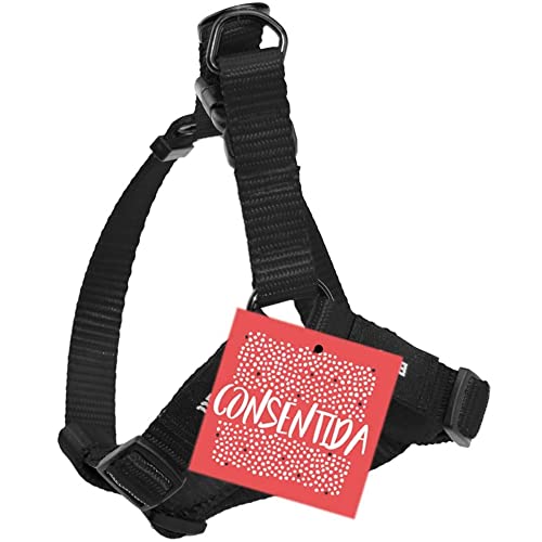 Consentida Petral Geschirr für mittelgroße Hunde T2 - Größe M 30-40 x 1,5 cm - Schwarz - Einfarbig Bedruckt - Robustes Gewebe aus Nylon - Leicht zu schnallen - Hundezubehör von Consentida