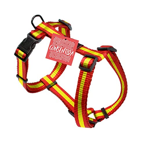 Consentida Geschirr für kleine Hunde T2-27 – 45 x 1,5 cm – aus Nylon – Motiv Spanische Flagge – Größe M – sehr widerstandsfähig und bequem – Hundezubehör von Consentida