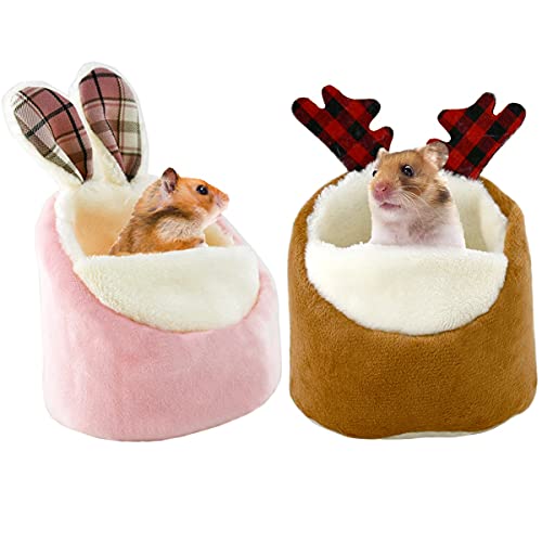 CooShou 2 x Hamster-Mini-Bett, warme Kleintier-Haus-Bettwäsche, gemütliches Nest-Käfig-Zubehör, leichtes Baumwoll-Sofa für Zwerghamster von CooShou