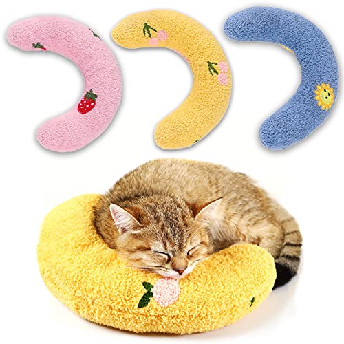 CooShou 3er-Pack Kissen für kleine Katzen im Innenbereich, Katzen, Welpen, Kätzchen, Bett, locken, halb Donut, Haustier, Schlafen, verbessern das Kissen für weibliche Mädchen, männliche Jungen von CooShou
