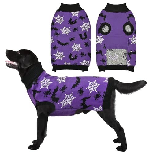 CooShou Halloween-Hundepullover für Welpen, gruselige Spinnen- und Fledermausmuster, Strickwaren, Pullover, warmer Haustierpullover für kleine, mittelgroße und große Hunde, Größe 4XL von CooShou