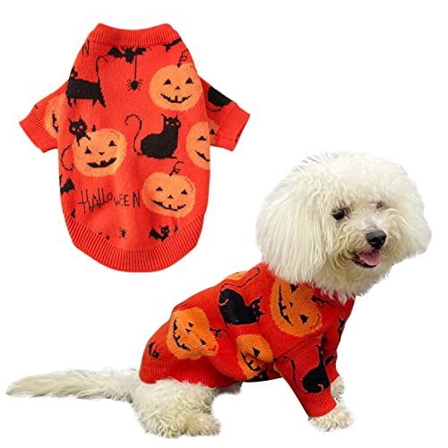 CooShou Halloween Pullover Kostüm für Hunde Katze Kürbis Strickwaren Kleidung Kostüm mit Kürbis Kätzchen Muster Hund Halloween Pullover Mantel für Kätzchen Kleine Hunde Katzen XL von CooShou