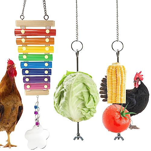 CooShou Hühner-Spielzeug für Hennen, Xylophon, Spielzeug, Huhn, Gemüse, Spieße, Obsthalter, Huhn, Gemüse, Hänge-Futterstall, Spielzeug für Henne von CooShou