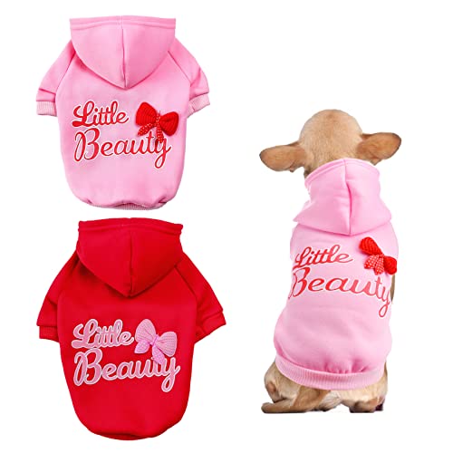 CooShou Hunde-Kapuzenpullover für Haustiere, Rosa, Rot, Hunde-Kapuzenpullover mit Geschirrloch, kleines schönes Haustier, Valentinstag, Geburtstag, Verkleidung, Pullover für kleine, XL, 2 Stück CooShou Hunde-Kapuzenpullover für Haustiere, Rosa, Rot, Hunde-Kapuzenpullover mit Geschirrloch, kleines schönes Haustier, Valentinstag, Geburtstag, Verkleidung, Pullover für kleine, XL, 2 Stück von CooShou