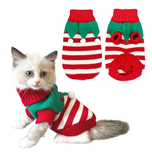 CooShou Hunde-Weihnachtspullover für Haustiere, Winter, Strickware, Weihnachten, Elfen-Kostüm, Kleidung, Mäntel, Pullover für Kätzchen, Welpen, Katze, XS von CooShou
