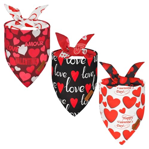 CooShou Hundehalstücher zum Valentinstag, wendbar, Herzmotiv, rotes Lippenmuster, Hundeschal für Hunde, Festival, Liebesbrief, Hunde-Lätzchen, Urlaubstuch, Bandana für mittelgroße und große Hunde, 3 CooShou Hundehalstücher zum Valentinstag, wendbar, Herzmotiv, rotes Lippenmuster, Hundeschal für Hunde, Festival, Liebesbrief, Hunde-Lätzchen, Urlaubstuch, Bandana für mittelgroße und große Hunde, 3 von CooShou