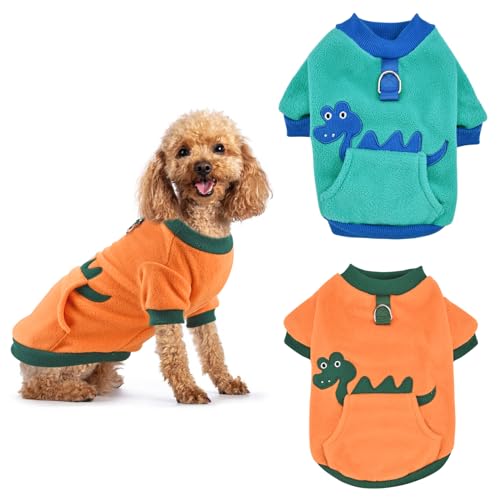 CooShou Hundepullover für Welpen, Katzen, warm, gestreckt, Sweatshirt, niedliches Dinosaurier-Muster, Winterkleidung mit Tasche für kleine Hunde, Katzen, XXL von CooShou